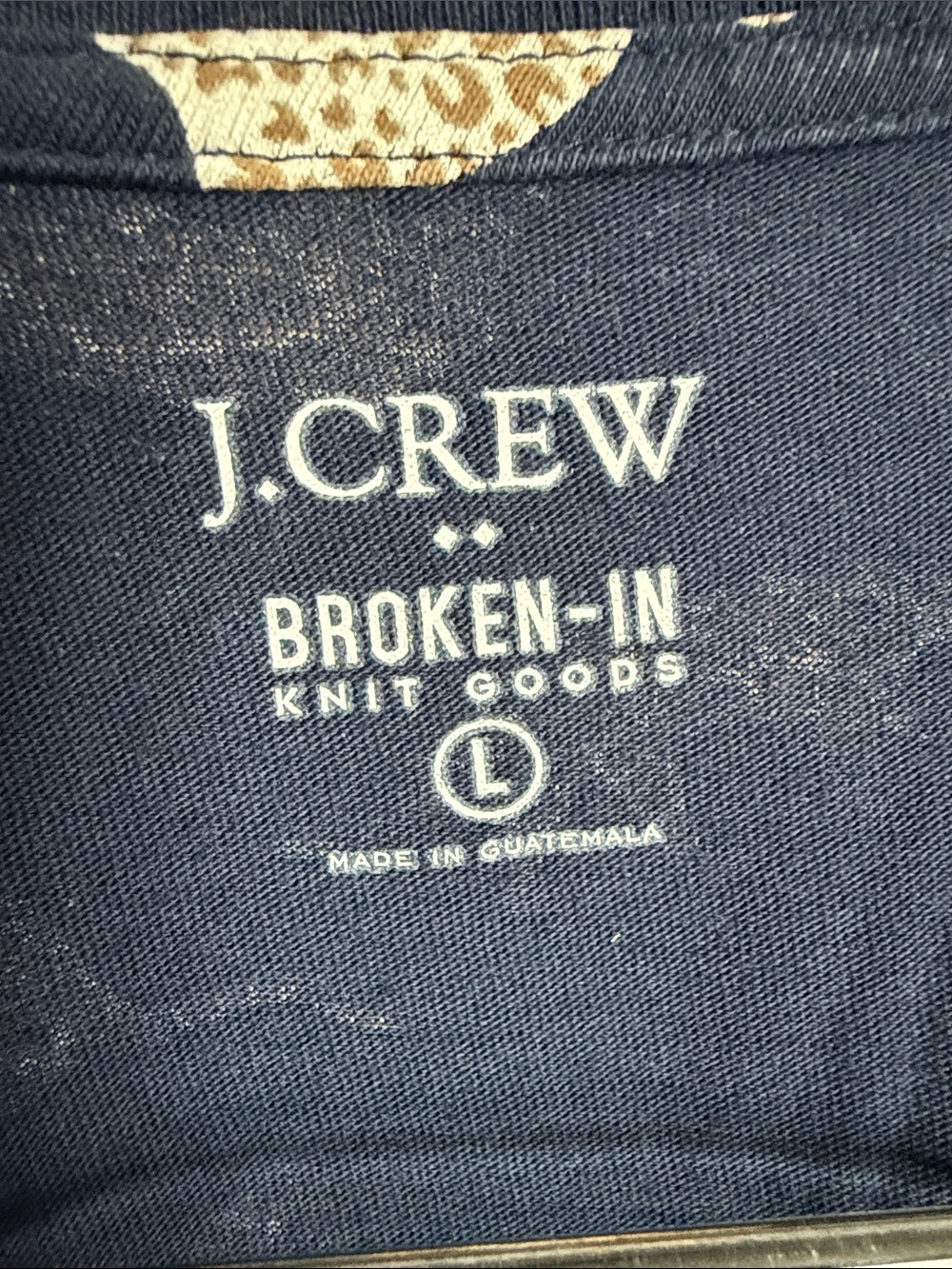 J. Crew 100% Cotton Navy Tee with Cream Leopard Motif Knit Top - Picture 2 of 9